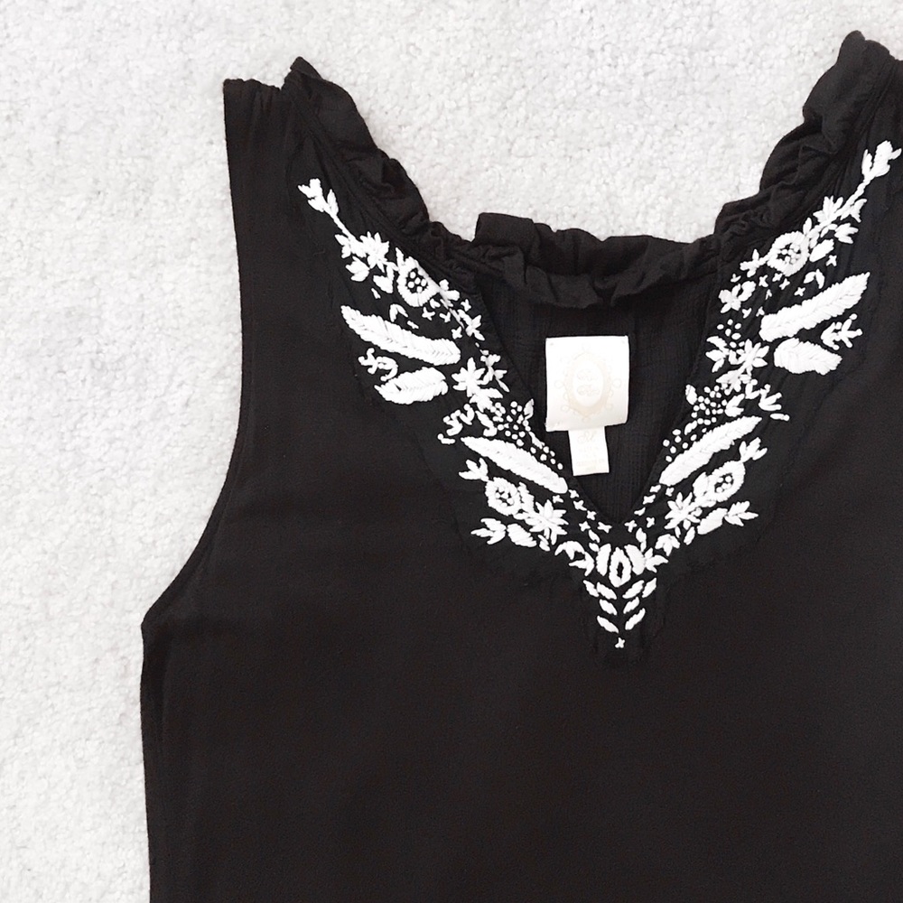 Anthropologie Black Embroidered Tank